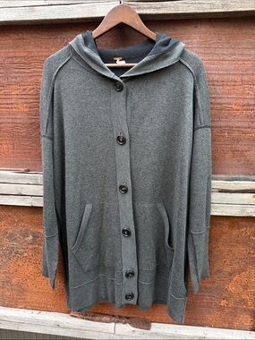 Free People Hooded Button-Front Cardigan - Charcoal Gray